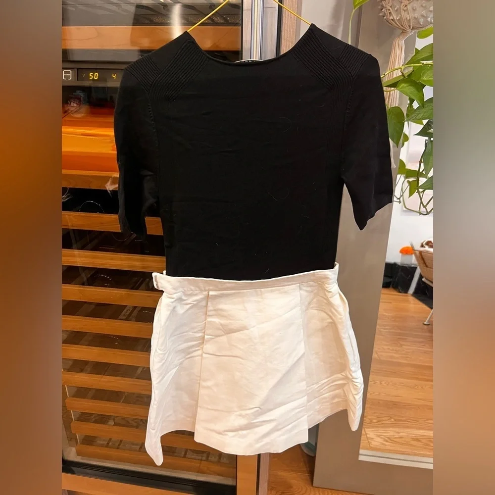 Halston Heritage Two For One Colorblock Flared Dress Eggshell/Black - Picture 4 of 7